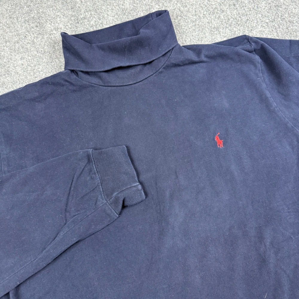 Vtg Polo Ralph Lauren Turtleneck Mens Large Navy Blue Cotton Pony Long Sleeve